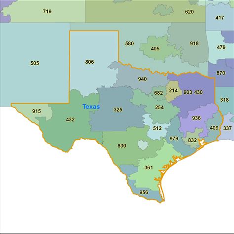 Texas map showing area codes